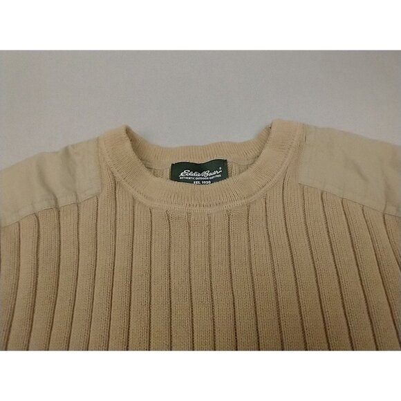 Eddie Bauer Sweater Mens L Legend Field Military Khaki Tan Ribbed 100% Cotton - Picture 4 of 7